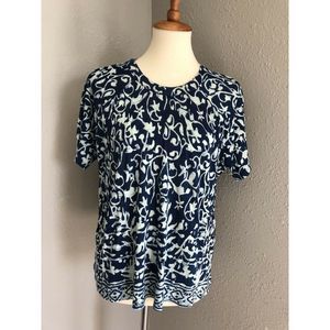 Lucky Brand Border Print Floral Top Blue Boho